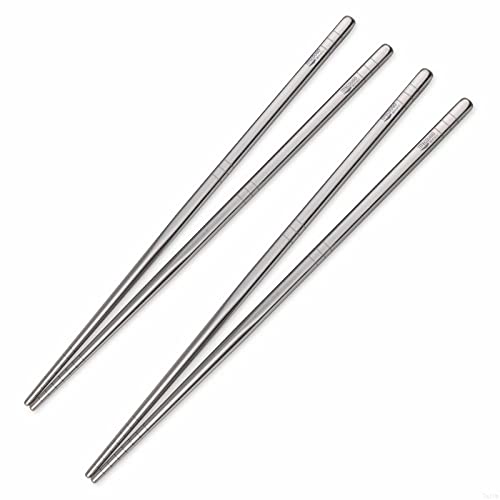TITECOUGO Lightweight Titanium Chopsticks Portable Camping Flatware Metal Set Utensils Chop Sticks Wrappers 2 Pairs 9 inches Long Square Sandblasting Cooking Sushi Food Travel