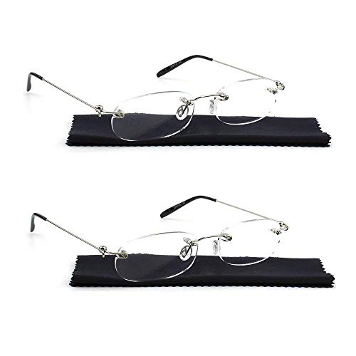 Viseng 2 Pairs Unisex Super Lightweight Rimless Quality Readers Ultra Thin Clear Lenses Frameless Reading Glasses +2.5