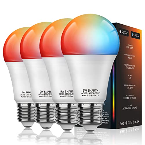 MagicLight Smart Light Bulbs 4 Pack, A19/E26 60W Equi 800LM Color Changing Light Bulb, 2700-6500K, Dimmable by App, Music Sync, Schedule, WiFi & Bluetooth LED Bulb Works with Alexa Google Home