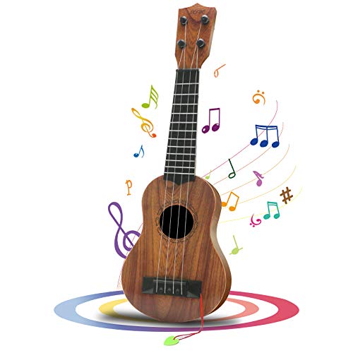 QDH Kids Toy Ukulele, Kids Guitar Musical Toy,17 Inch 4 Steel Strings, with Pick, Kids Play Early Educational Learning Musical Instrument Gift for Preschool Children, Ages 3-6(Wooden Color) (17inch)