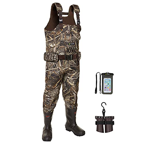 TIDEWE Chest Waders, Hunting Waders for Men Realtree MAX5 Camo with 800G Insulation, Waterproof Cleated Neoprene Bootfoot Wader, Insulated Hunting & Fishing Waders (Size 11)