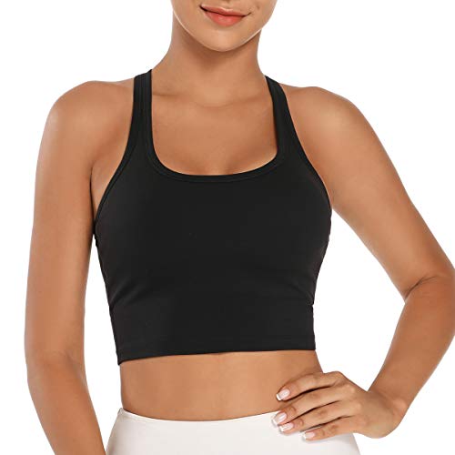 Nanomi Beauty Womens Removable Padded Sports Bras Workout Running Yoga Tank Tops (Black, M)