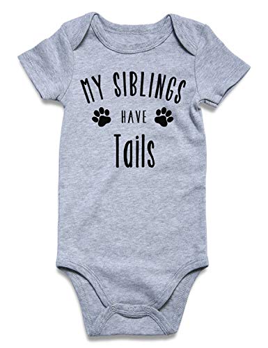 BFUSTYLE Child Baby Boy Girl unisex Announcement Onesie My Siblings Have Tails Print Short Sleeve Winter Pregnancy Reveal Romper Shower Gift Pure Gray Bodysuit Bulk Newborn 0-3 Months