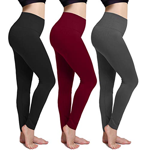 CHARMKING Fleece Lined Leggings Thick Brushed Ultra Soft Premium Warm High Waist Elastic and Slimming Tights for Women (3 Pack Assorted-2)