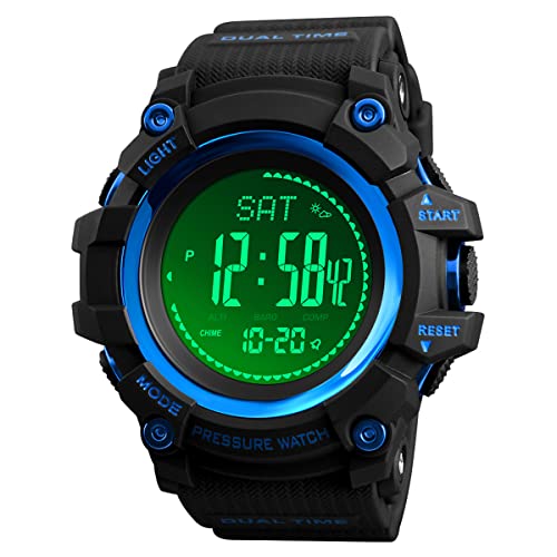 AOSLSI Watch Compass, Altimeter Barometer Thermometer Temperature, Pedometer Watch, Military Army Waterproof Outdoors Sport Digital Watch for Men