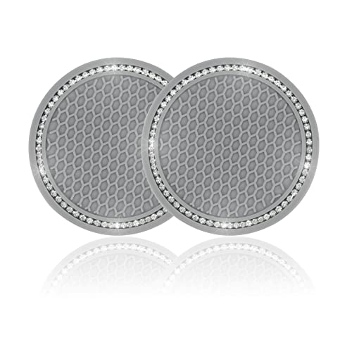 JUSTTOP 2 Pack Universal Auto Anti Slip Cup Holder Insert Coaster, Car Cup Holder Coaster, Bling Crystal Rhinestone Car Interior Accessories-Grey