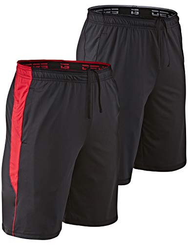 DEVOPS Men's 2-Pack Loose-Fit 10' Workout Gym Shorts with Pockets (X-Large, Black/Black(Red))