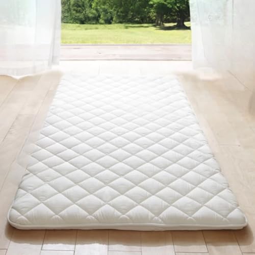 MIINA Japanese Futon Mattress, Made in Japan Twin (39'×78') White, Foldable Floor Lounger Bed Tatami Mat, Roll Up Sleeping Pad, Shikibuton