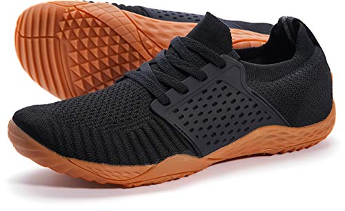 WHITIN Women's Low Zero Drop Shoes Minimalist Barefoot Trail Running Camping Size 9-9.5 Wide Toe Box Lady Workout Sneaker Lightweight Black/Gum 40