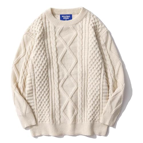 Aelfric Eden Oversized Knit Sweater Solid Vintage Pullover Sweater Unisex Woven Crewneck Knitted Tops Khaki