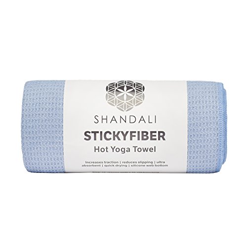 Shandali Stickyfiber Hot Yoga Towel - Silicone Backed Yoga Mat-Sized, Absorbent, Non-Slip,  24' x 72'  Bikram, Gym, and Pilates - (Blue, Standard)