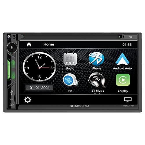 Soundstream VRCPAA-7DR VRCPAA-7DR 7-Inch Double-DIN DVD Head Unit with Apple CarPlay/Android Auto and Bluetooth