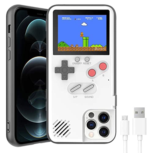 VKSG Retro Gameboy iPhone 11 Pro Max Case - 3D Console with 36 Classic Games, Full Color Display, Shockproof (White)