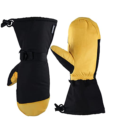 OZERO Ski Mittens for Men Women: Waterproof Winter Thermal Gloves Windproof Insulated for Skiing Snowmobile Shoveling Snow Yellow Large