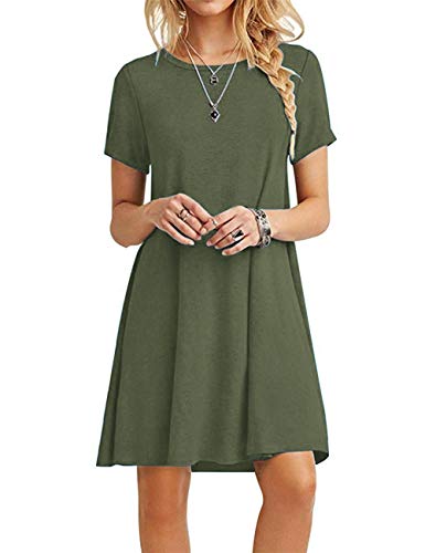 MOLERANI Women's Casual Plain Short Sleeve Simple T-Shirt Loose Dress Army Green S