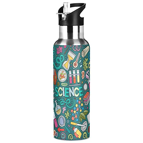 ALAZA Educational Science Items Water Bottle with Straw Lid Vacuum Insulated Stainless Steel Thermo Flask Water Bottle 20oz