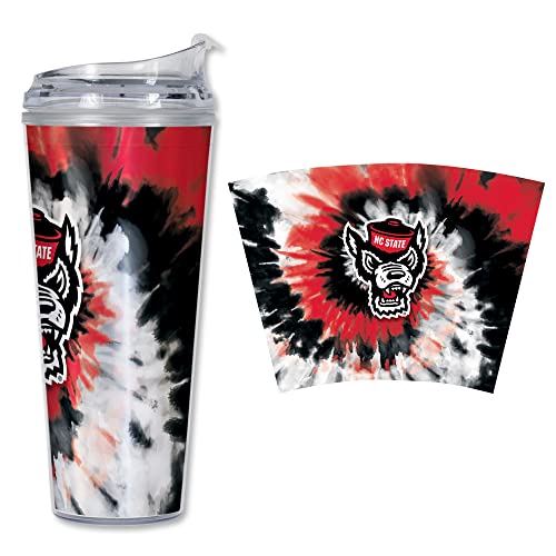 Rico Industries NCAA North Carolina State Wolfpack Metallic Tye Dye 24oz Acrylic Tumbler with Hinged Lid