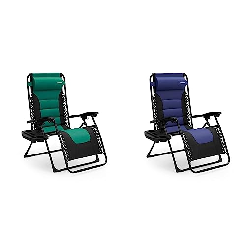SereneLife Foldable Outdoor Zero Gravity Padded Lawn Chair, Adjustable Steel Mesh Recliners, w/Removable Pillows and Cup & Foldable Outdoor Zero Gravity Padded Lawn Chair