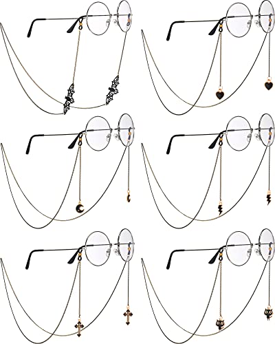 Flutesan 6 Pieces Glasses Chain Goth for Women Men Eyeglass Holder Chain Lanyard Sunglasses Chains Bat Moon Love Cat Pendant Eyewear Strap Holder Anti Lost Eyeglass Leash