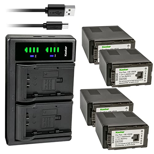 Kastar 4-Pack VW-VBG6 Battery and LTD2 USB Charger Replacement for Panasonic AG-AC130AEJ, AG-AC130AP, AG-AC160, AG-AC160A, AG-AC160AEJ, AG-AC160AP, AG-HMC40, AG-HMC43, AG-HMC45A, AG-HMC70, AG-HMC70U