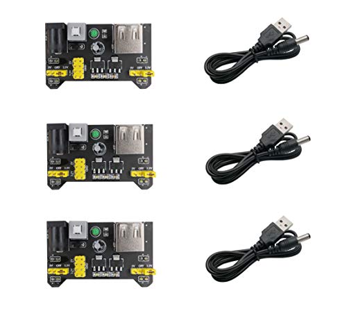 Excelity 3pcs 3.3V/5V Power Supply Module for MB102 Breadboard Kit with USB to 5.5 * 2.1mm Cord