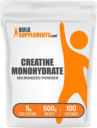 BULKSUPPLEMENTS.COM Creatine Monohydrate Powder - Creatine Supplement, Micronized Creatine, Creatine Powder - Unflavored & Gluten Free, 5g (5000mg) per Servings, 500g (1.1 lbs) (Pack of 1)