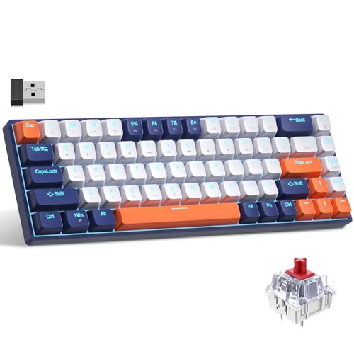 XISOGUU Wireless 61% Mechanical Keyboard, Modes BT5.0/2.4G/Wired, Backlit Ultra-Compact 68Keys Gaming Keyboard with Stand-Alone Arrow/Control Keys/Hot Swappable(White&Blue/Red Switch)…