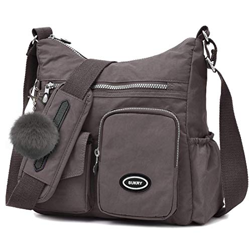 SUKRY Nylon Crossbody Bag for Women with Anti theft RFID Pocket, Waterproof Shoulder Bag Travel Purses and Handbag (Coffee-1)