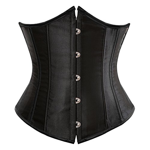 Zhitunemi Women's Satin Underbust Corset Bustier Waist Cincher Plus Size Corsets Top Black X-Large