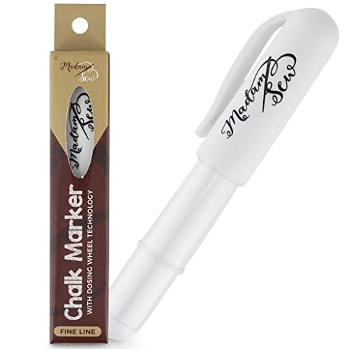 Madam Sew Chalk Fabric Marker for Sewing, Quilting & Crafting | White |Tailors Liner Pen Creates Consistent Erasable Lines | Works on Cotton, Knit, Suede, Leather