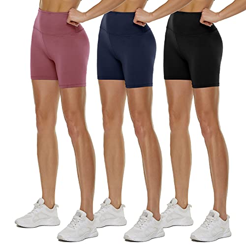 QGGQDD 3 Pack High Waisted Biker Shorts for Women – 5' Black Workout Yoga Athletic Novelty Shorts for Gym Running