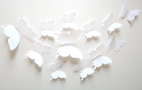 ALLICERE 12Pcs 3D Butterfly Removable Wall Decals DIY Home Decorations Art Decor Wall Stickers Murals for Babys Kids Bedroom Living Room Classroom Office(Color:White)