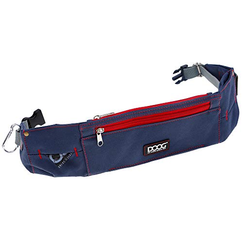 DOOG - Walkie Belt - Navy/Red (WB20) Comfortable Fit Adjustable Dog Walking Belt - Large Zipper Pockets Phone, Keys, ID, Credit Card Easy to Clean Durable Canvas