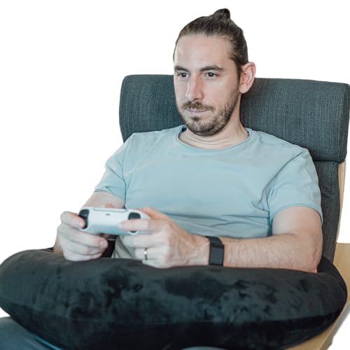 Rare Valari Gaming Pillow | Ergonomic Gaming Lap Pillow Provides Wrist & Elbow Support, Reduces Shoulder & Neck Pressure | Plush Arm Rest Pillow with a Washable Cover & Easy-Storage Clip, (Black)