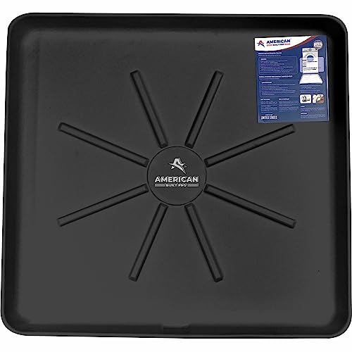 American Built Pro Washing Machine Pan - Drilled Washing Machine Drain Pan for Floor Protection - Washing Machine Tray - Drain Pan for Washer and Dryer - 1' Drain Fitting - Black- 1 Pack