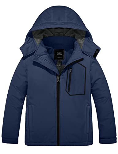 ZSHOW Boy's Windproof Warm Ski Jacket Thick Winter Snow Coat with Hood(Dark Blue,14-16)