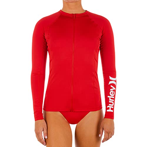 Hurley womens Long Sleeve Zip Rashguard Rash Guard Shirt, Red Pepper, Medium US