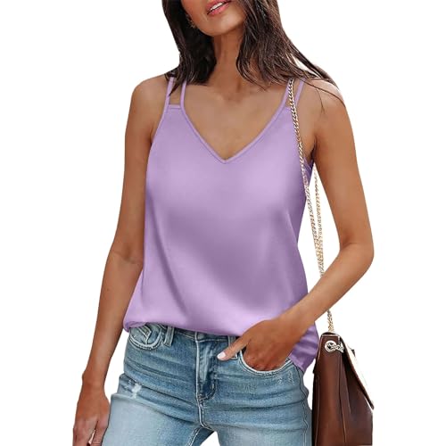 Women's Summer Shirts and Blouses Oversized Tshirts for Women Womens 3/4 Sleeve T Shirts Racerback Cami Bras for Women Tie Front Tops for Women Tunic Dress for Women Summer(1-Purple Pink,Medium)