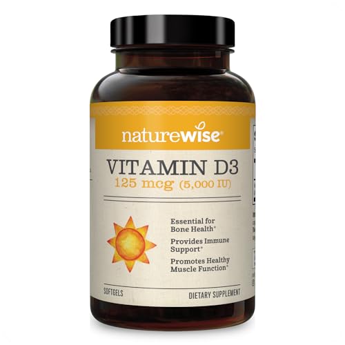 NatureWise Vitamin D3 5000iu (125 mcg) Healthy Muscle Function, and Immune Support, Non-GMO, Gluten Free in Cold-Pressed Olive Oil, Packaging Vary ( Mini Softgel), 90 Count