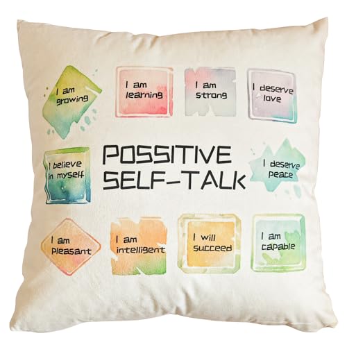 Throw Pillow Covers 18x18 Inches Motivational Quote Cushion Covers Linen Textured Decorative Couch Pillows for Sofa Bedroom Car, 1 Pcs (Possitive Self-Talk)