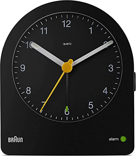 Braun BC-22-B Classic Analogue Alarm Clock, Rising Alarm, Snooze Function, Backlight, Silent Movement, Black