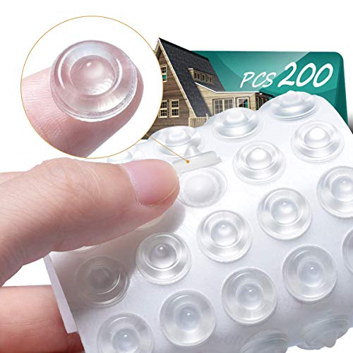 Cabinet Door Bumpers Pack of 200 Self Adhesive Bumpers Pads, Sound Dampening Circular Dots Cupboard Bumpers Clear, Soft Rubber for Drawers, Table Tops, Laptop