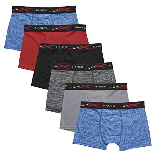 Hanes Boys' Boxer Briefs Pack, Lightweight Moisture-Wicking Underwear, Medium (pack of 6) (Colors/Patterns May Vary)