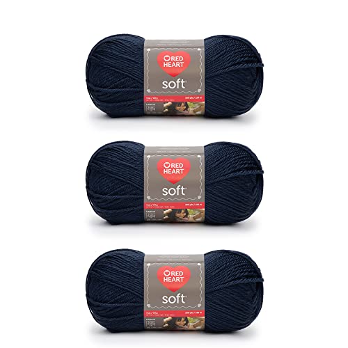 Red Heart Soft Navy Yarn - 3 Pack of 141g/5oz - Acrylic - 4 Medium (Worsted) - 256 Yards - Knitting, Crocheting & Crafts