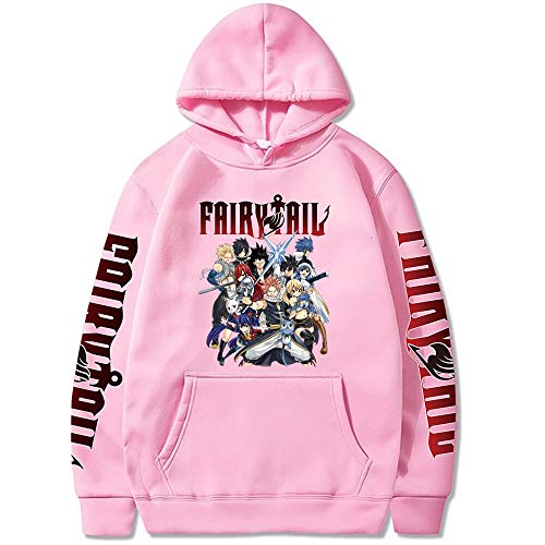 WAWNI Fairy Tail Unisex Hoodies Japanese Anime Printed Men's Hoodie Streetwear Casual Sweatshirts (M,Pink)