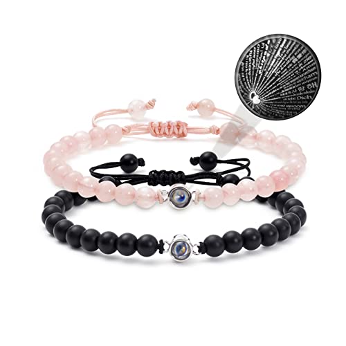 DSJLMOMO 100 Language I Love You Couples Bracelets, His And Her Matching Couple Gifts Bracelet Jewelry (Pink&100 Language)