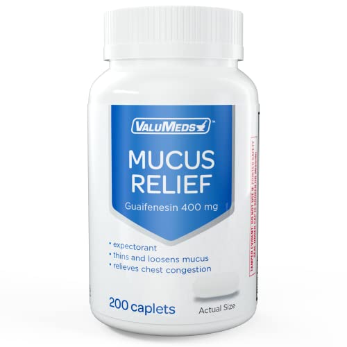 ValuMeds Mucus Relief Caplets Guaifenesin 400mg (200 Caplets) | Chest Congestion and Decongestant | Thins and Loosens Buildup | Fast Acting (Guaifenesin)