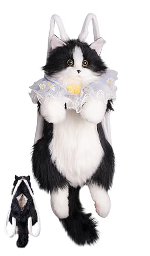 Chongker Cat Shaped Backpack, Handcrafted Realistic Plush Cat Stuffed Animal Backpack, Cute Cat plush Backpack for Women,Girls,Adults,Kids,Gifts for Birthdays,Anniversaries,Ordinary days