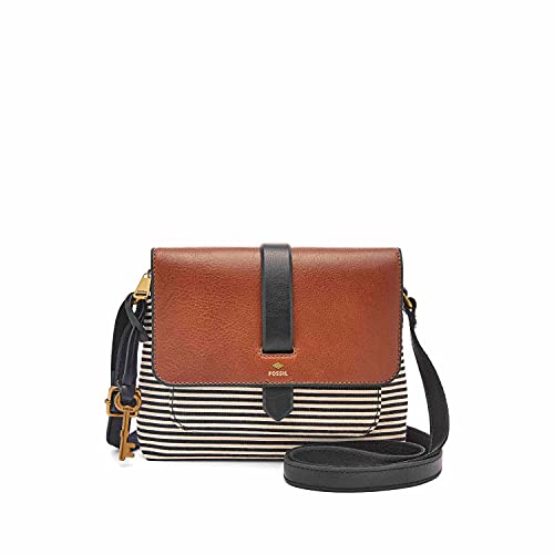 Fossil Women's Kinley Leather & Fabric Small Crossbody Purse Handbag, Black Stripe (Model: ZB7226080)