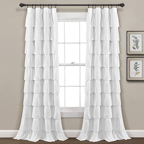 Lush Decor Ruffle Window Curtain - Vintage Chic Farmhouse Style Panel for Living, Dining Room, Bedroom (Single), 50”W x 84'L, White